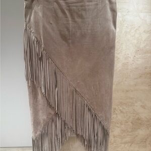 Intermix Beige Suede Fringe Skirt
